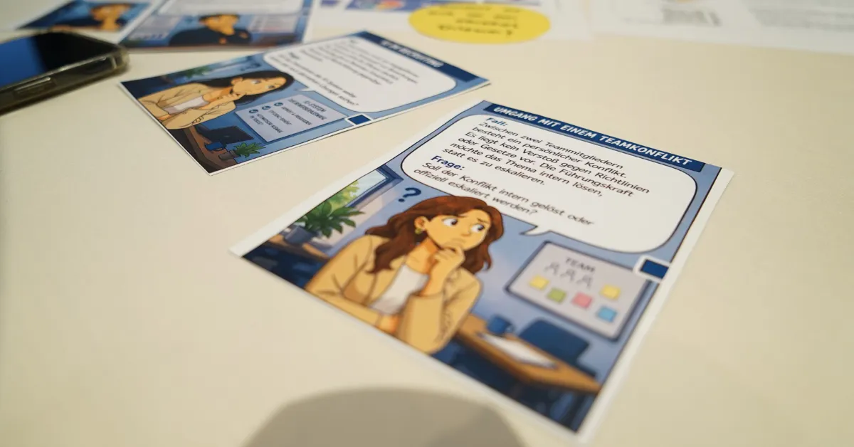 Spielkarten zu ethischen Entscheidungsfragen. 